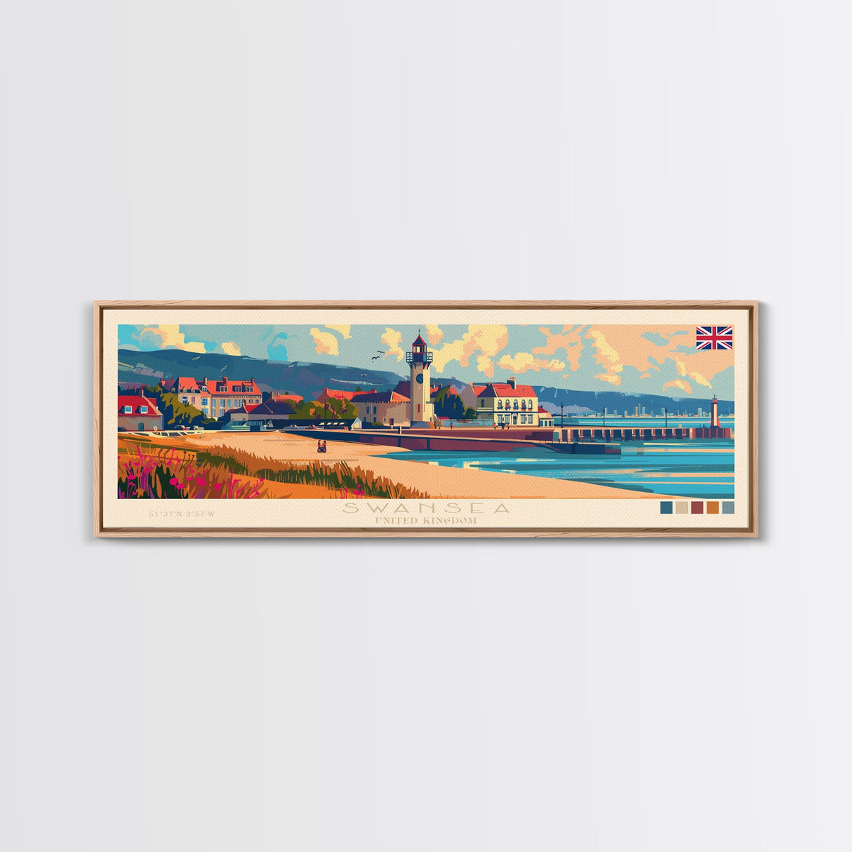 Swansea United Kingdom Wall Art, Panoramic Travel Poster, Panoramic Framed Canvas Print, City Wall Art, Wall Hanging Home Decor, Travel Art