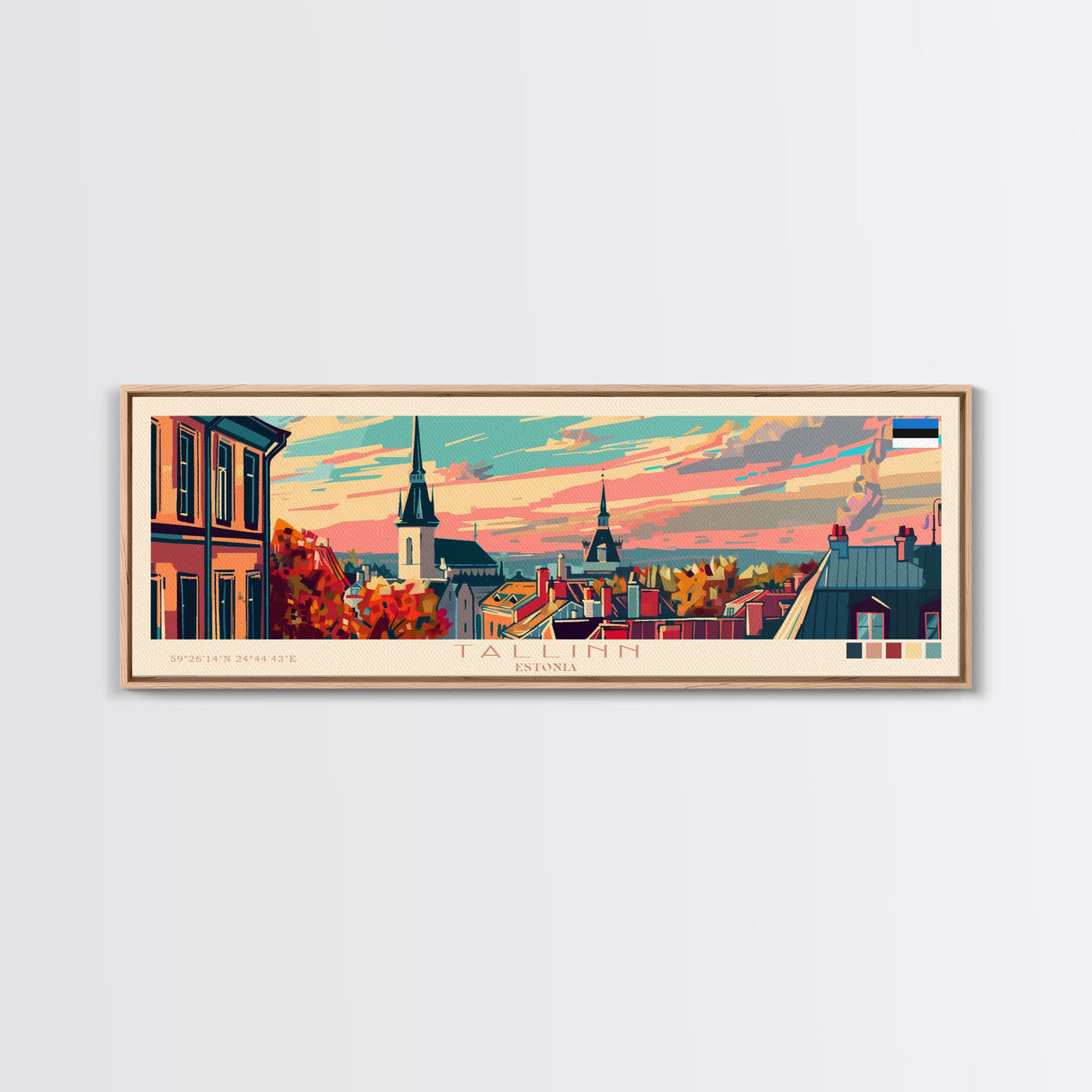 Tallinn Estonia Panoramic Travel Poster, Framed Canvas Print or Metal Wall Art, Travel Art, Home Decor, Panoramic Painting, Midcentury Art