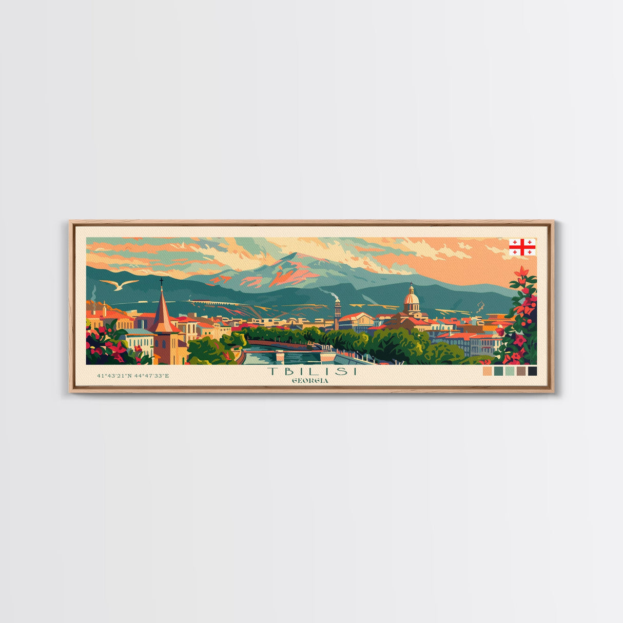 Tbilisi Georgia Travel Art, City Art, Framed Canvas Print or Metal Wall Art, Europe Travel Poster, Panoramic Wall Art, Extra Wide Wall Art