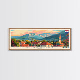 Velika Gorica Croatia Panoramic Travel Poster, Framed Canvas Print or Metal Wall Art, Travel Art, Home Decor, Panoramic Painting, Midcentury Art