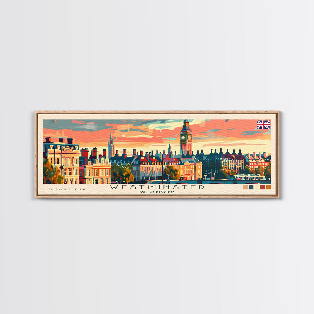 Westminster United Kingdom Wall Art, Panoramic Travel Poster, Panoramic Framed Canvas Print, City Wall Art, Wall Hanging Home Decor, Travel Art