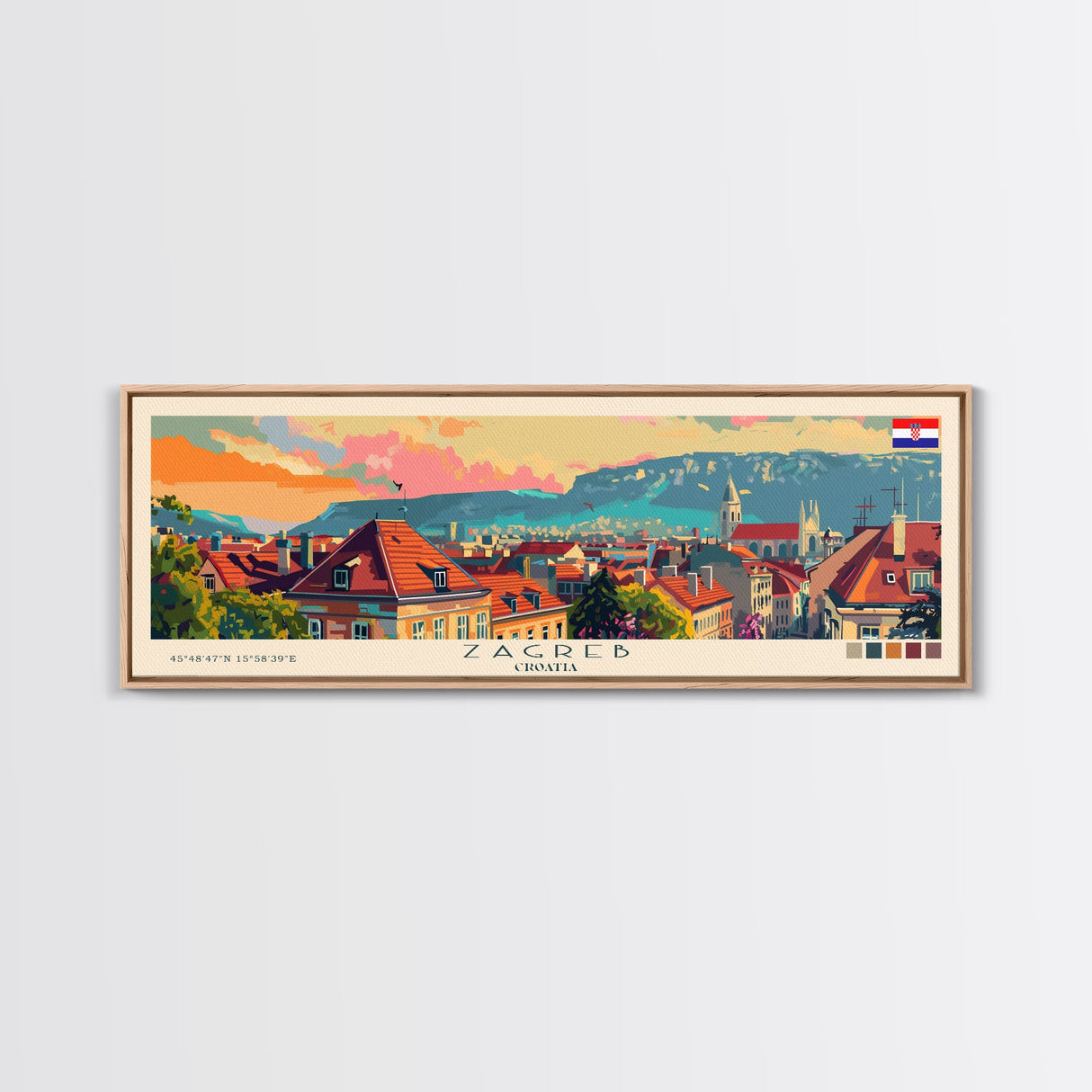 Zagreb Croatia Travel Art, City Art, Framed Canvas Print or Metal Wall Art, Europe Travel Poster, Panoramic Wall Art, Extra Wide Wall Art