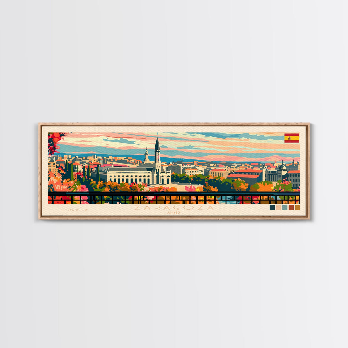 Zaragoza Spain Wall Art, Panoramic Travel Poster, Panoramic Framed Canvas Print, City Wall Art, Wall Hanging Home Decor, Travel Art