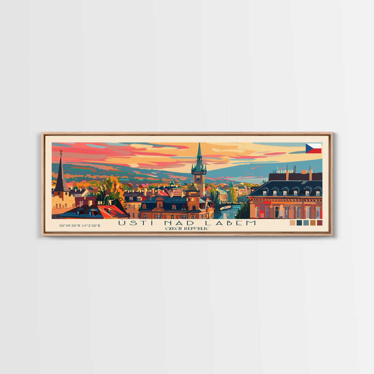 ÚstÍ nad Labem Czech Republic Wall Art, Panoramic Travel Poster, Panoramic Framed Canvas Print, City Wall Art, Wall Hanging Home Decor, Travel Art