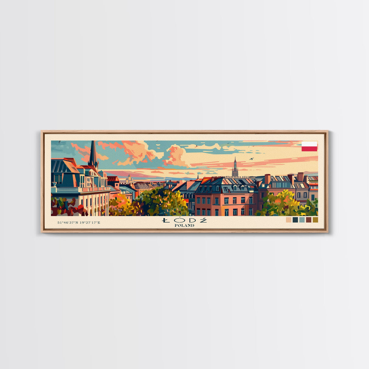 Łódź Poland Art, City Art, Framed Canvas Print or Metal Wall Art, Europe Travel Poster, Panoramic Wall Art, Extra Wide Wall Art