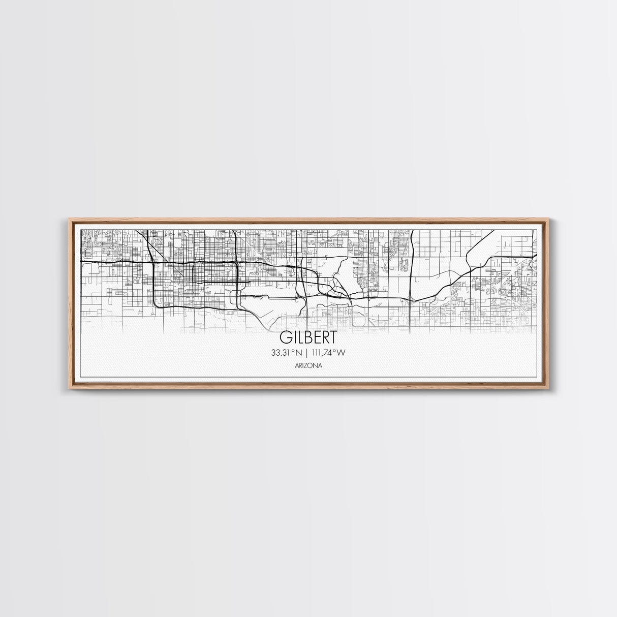 Panoramic Gilbert City Map, Arizona Art, Map Print, Minimalist Wall Art, Canvas Art, Housewarming Gift, Street Map Art, Closing Gift