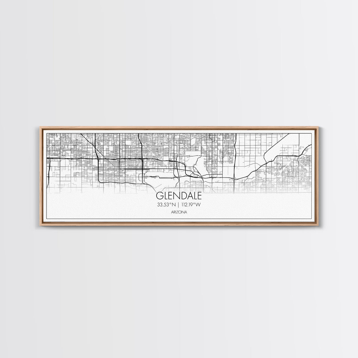 Panoramic Glendale City Map, Arizona Art, Map Print, Minimalist Wall Art, Canvas Art, Housewarming Gift, Street Map Art, Closing Gift