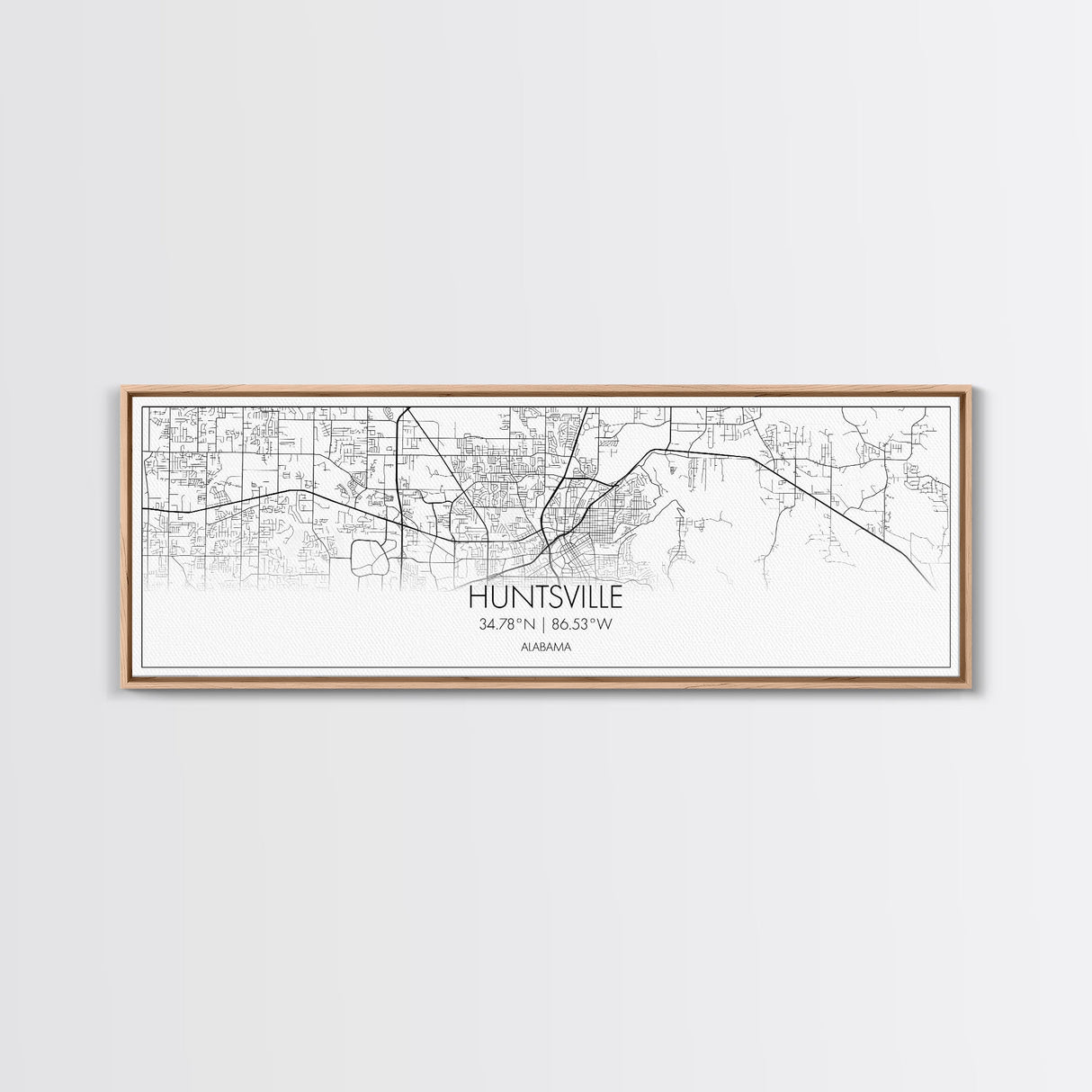 Panoramic Huntsville City Map, Alabama Art, Map Print, Minimalist Wall Art, Canvas Art, Housewarming Gift, Street Map Art, Closing Gift