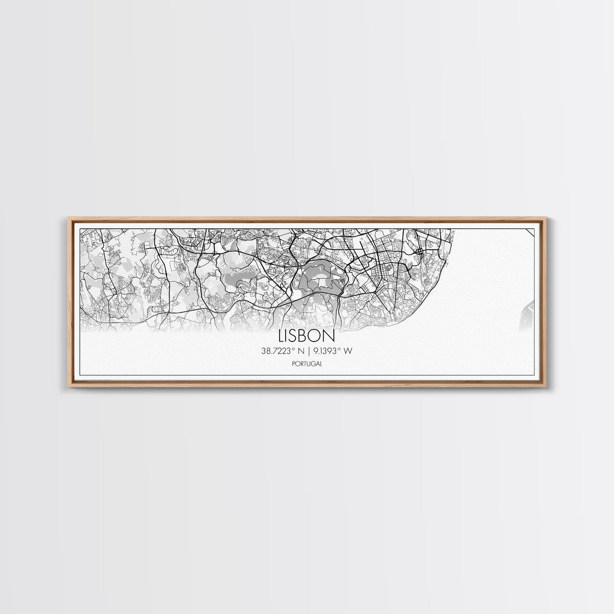 Panoramic Lisbon City Map, Portugal Art, Map Print, Minimalist Wall Art, Canvas Art, Housewarming Gift, Street Map Art, Closing Gift