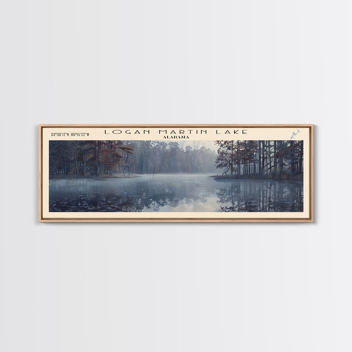 Logan Martin Lake Framed Canvas Print, Lake House Decor, Panoramic Wall Art, Travel Poster, Scenic Landscape Painting, Rustic Art