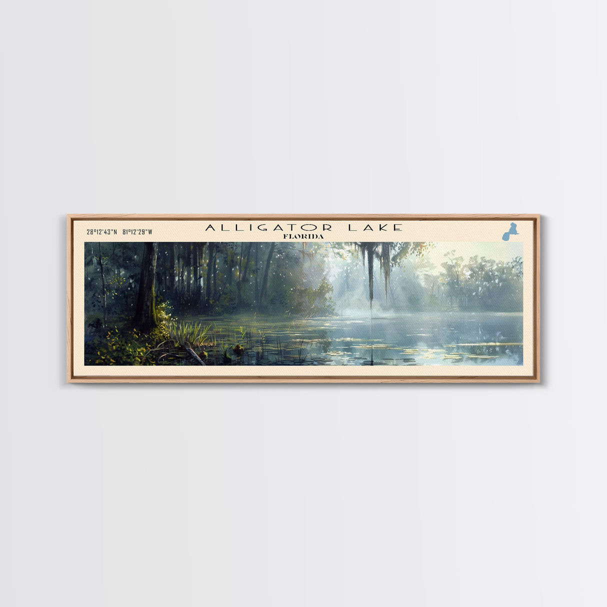 Alligator Lake Florida Panoramic Framed Canvas Print, Lake House Decor, Tropical Landscape, Travel Poster, Wall Art, Scenic Painting