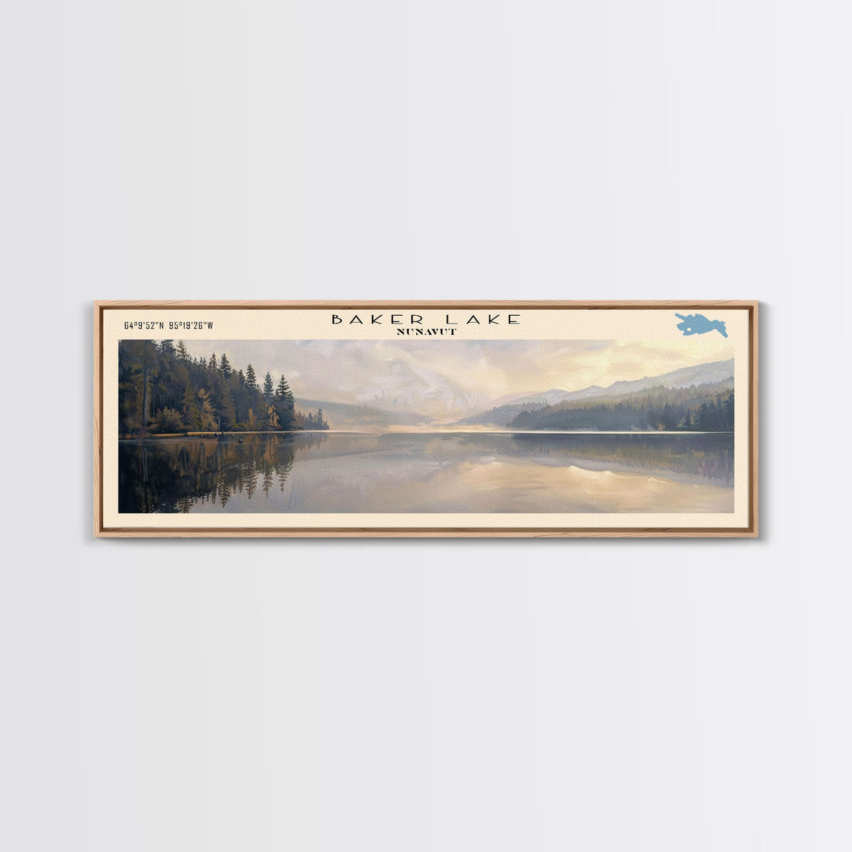 Baker Lake Panoramic Framed Canvas Print, Lake House Decor, Minimalist Art, Travel Poster, Scenic View, Nature Wall Art