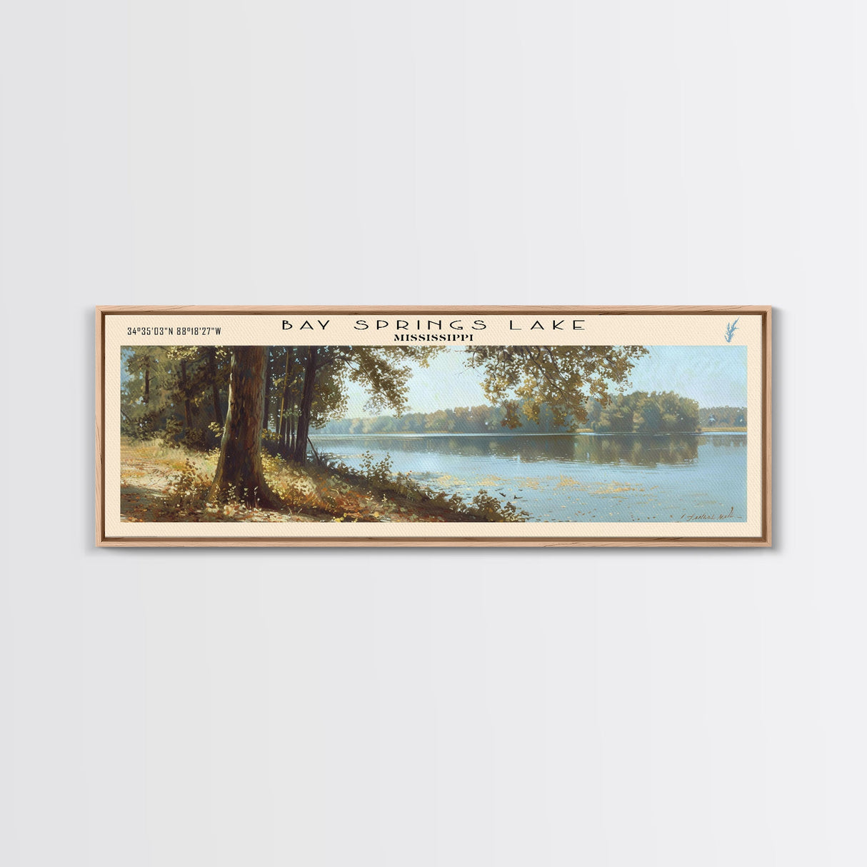 Bay Springs Lake Mississippi Framed Canvas Print, Panoramic Lake House Art, Scenic Painting, Travel Poster, Modern Decor, Nature Scene