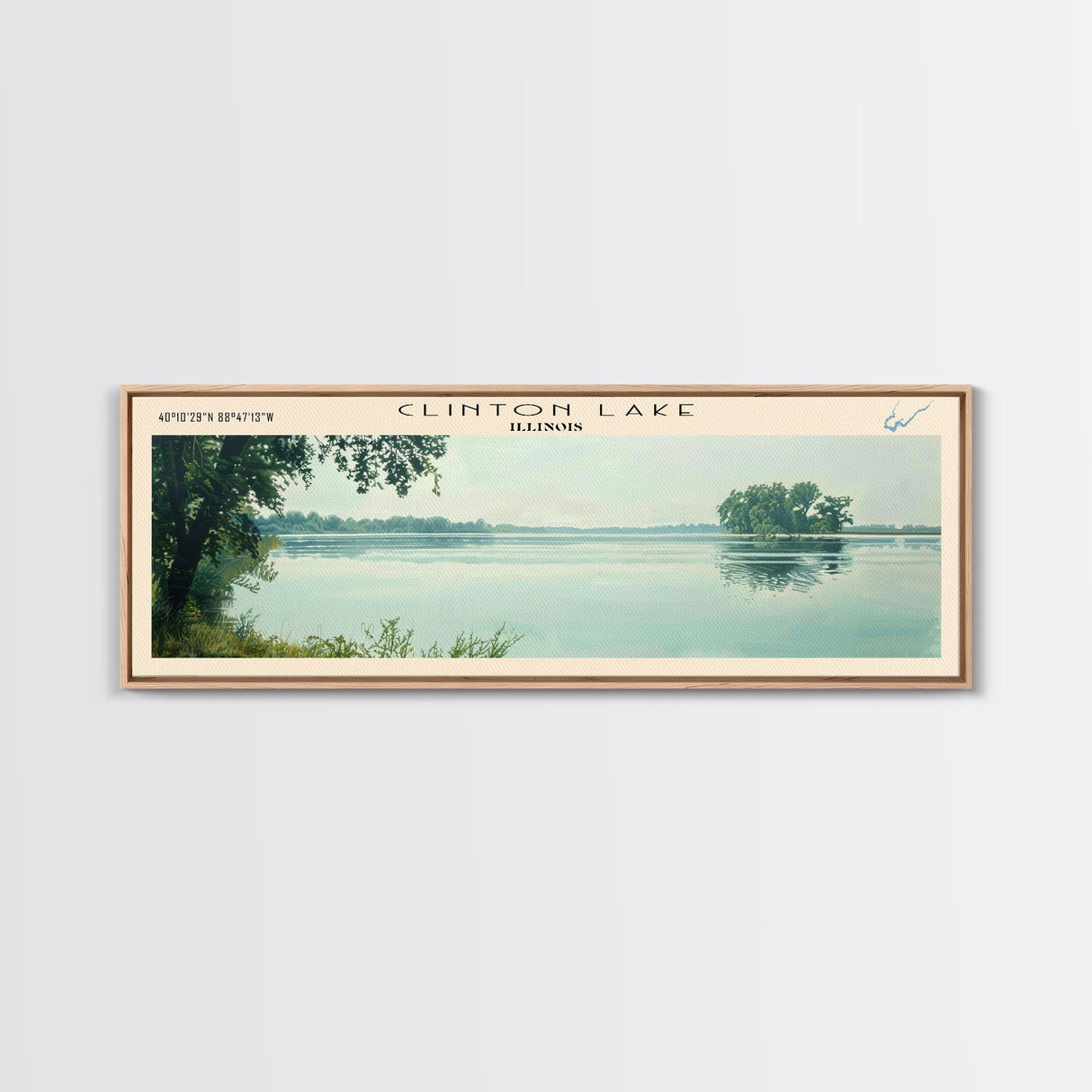 Clinton Lake Illinois Framed Canvas Print, Panoramic Lake House Decor, Wide Wall Art, Travel Poster, Rustic Lake Painting, Nature Art