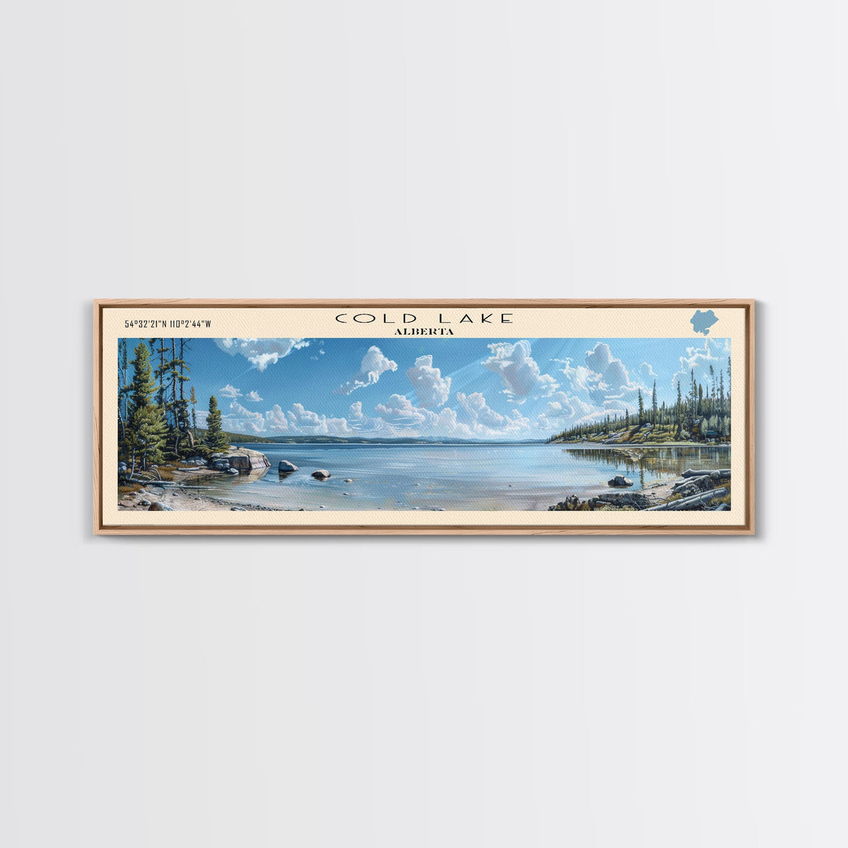 Cold Lake Framed Canvas Print, Lake House Art, Panoramic Wide Art, Travel Poster, Modern Lake Painting, Home Decor