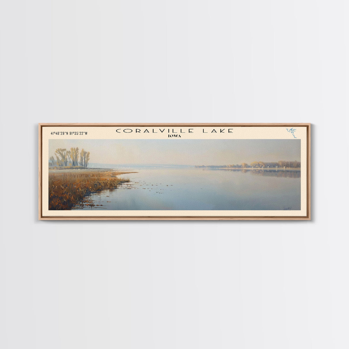 Conway Lake New Hampshire Framed Canvas Print, Lake House Decor, Panoramic Wide Art, Travel Poster, Rustic Lake Painting, Home Decor