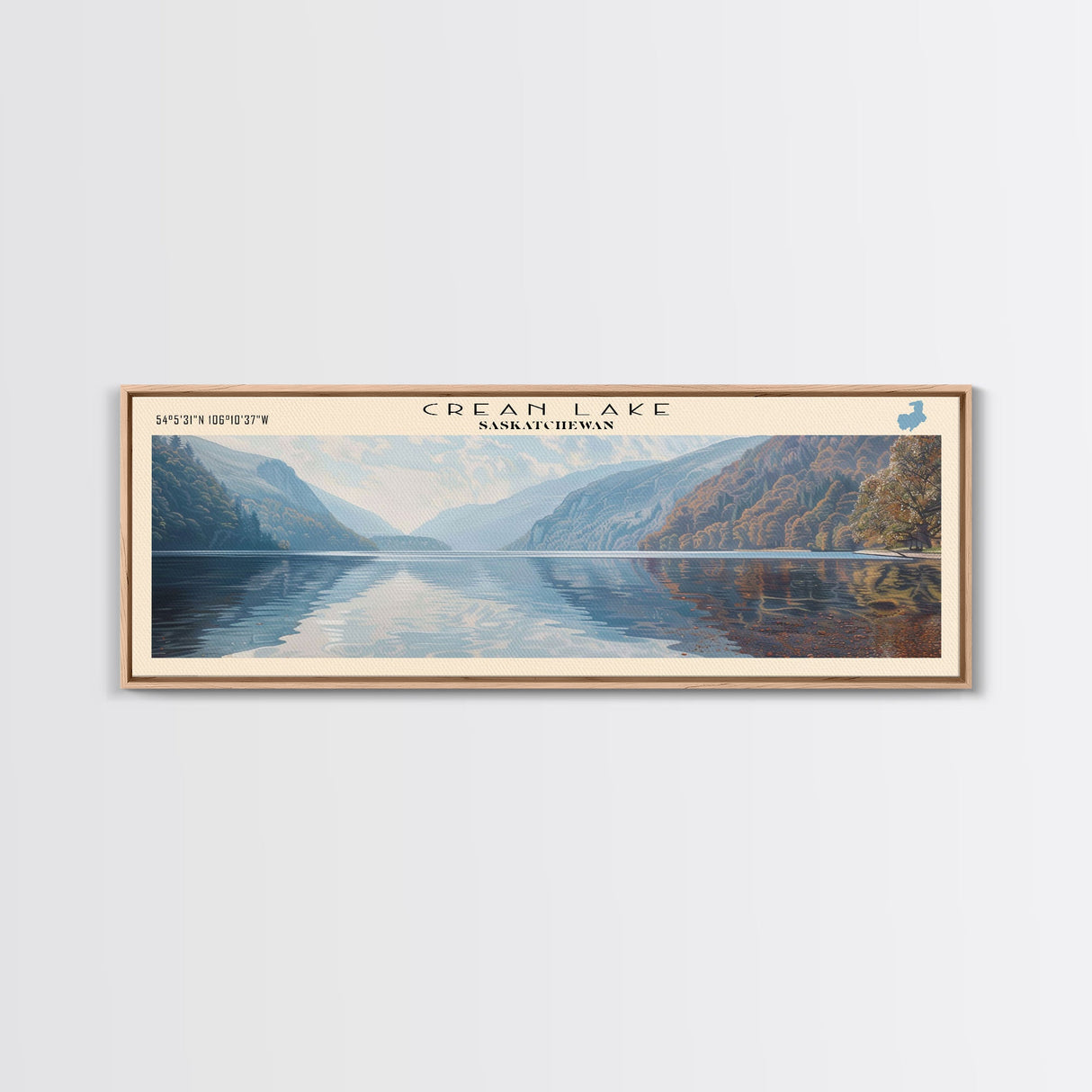 Crater Lake Framed Canvas Print, Lake House Decor, Panoramic Wide Art, Travel Poster, Rustic Lake Painting, Home Decor