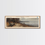 Crooked Lake Indiana Framed Canvas Print, Panoramic Lake House Decor, Wall Art, Travel Poster, Rustic Lake Painting, Nature Art