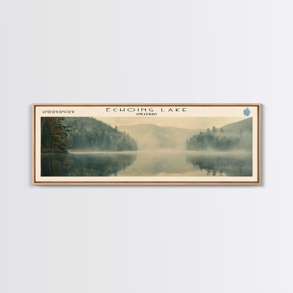 Echoing Lake Framed Canvas Print, Lake House Decor, Panoramic Wall Art, Travel Poster, Rustic Lake Painting, Home Decor