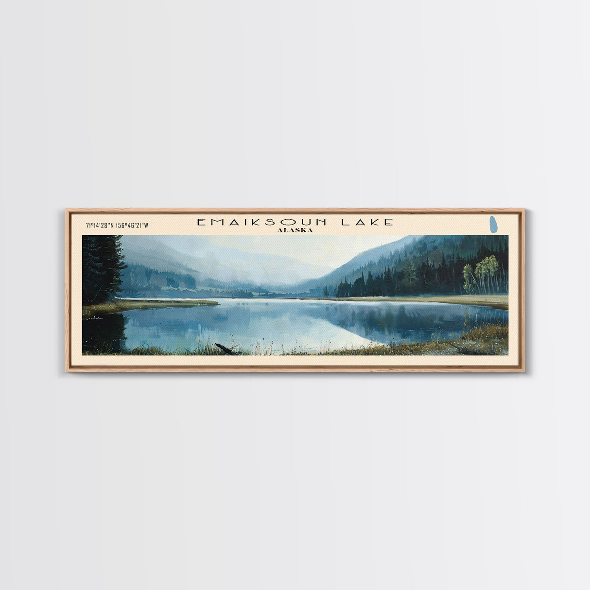 Emaiksoun Lake Framed Canvas Print, Lake House Art, Panoramic Wall Art, Travel Poster, Modern Lake Painting, Home Decor