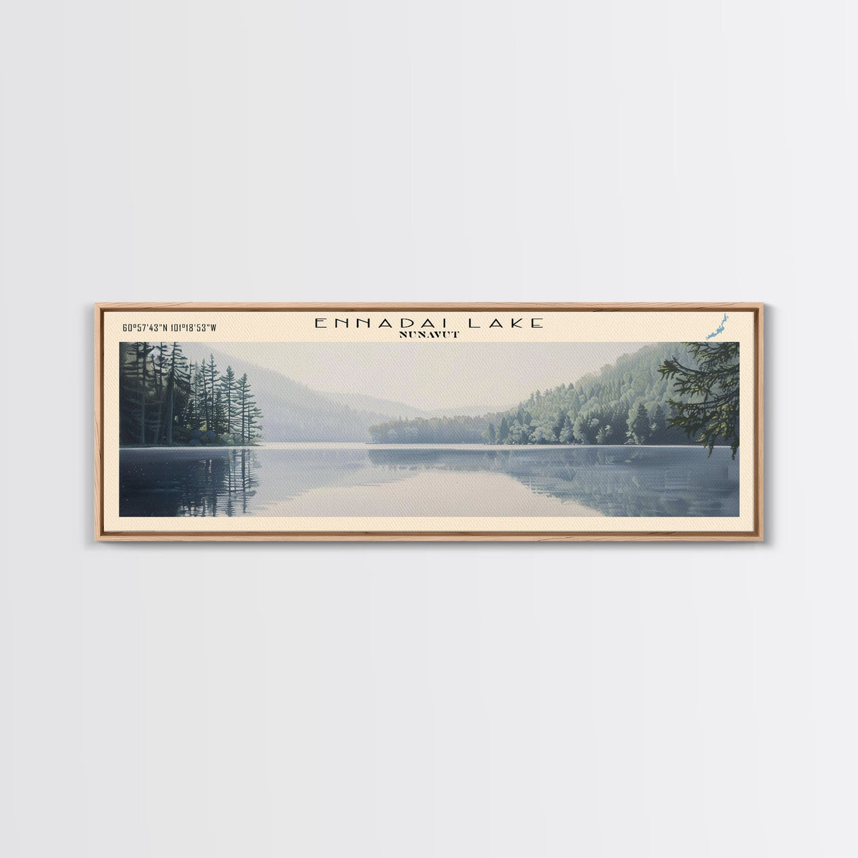 Ennadai Lake Framed Canvas Print, Lake House Decor, Panoramic Wall Art, Travel Poster, Rustic Lake Painting, Home Decor