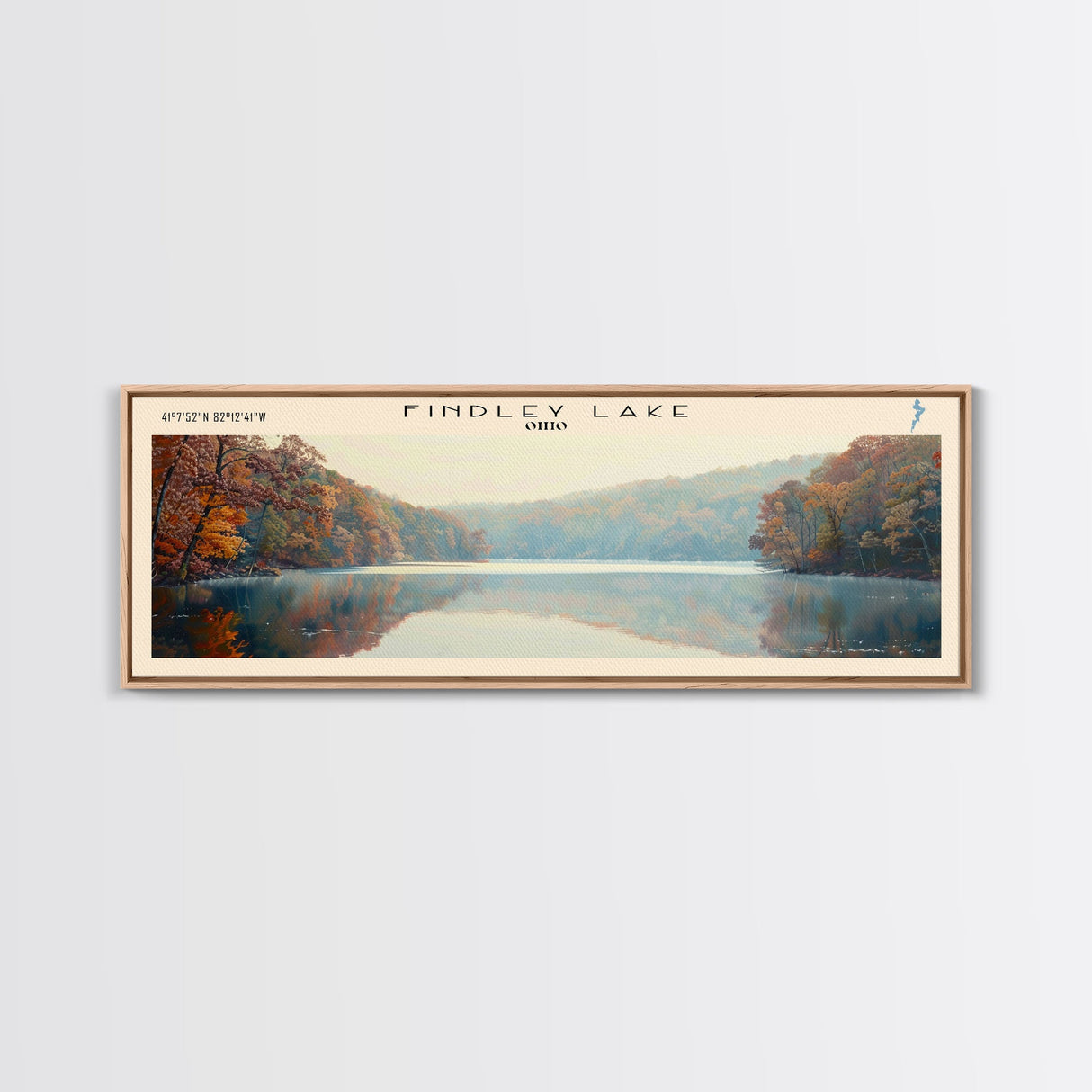 Findley Lake Ohio Framed Canvas Print, Lake House Art, Panoramic Travel Poster, Wall Art, Vibrant Lake Painting, Home Decor