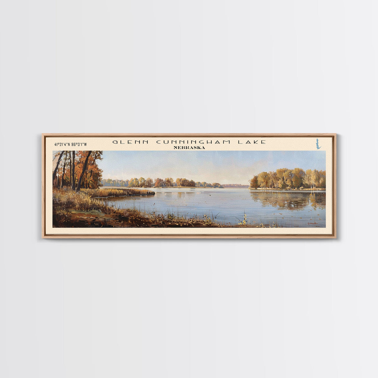 Glenn Cunningham Lake Nebraska Framed Canvas Print, Lake House Art, Panoramic Wall Art, Travel Poster, Picturesque Lake Painting, Home Decor