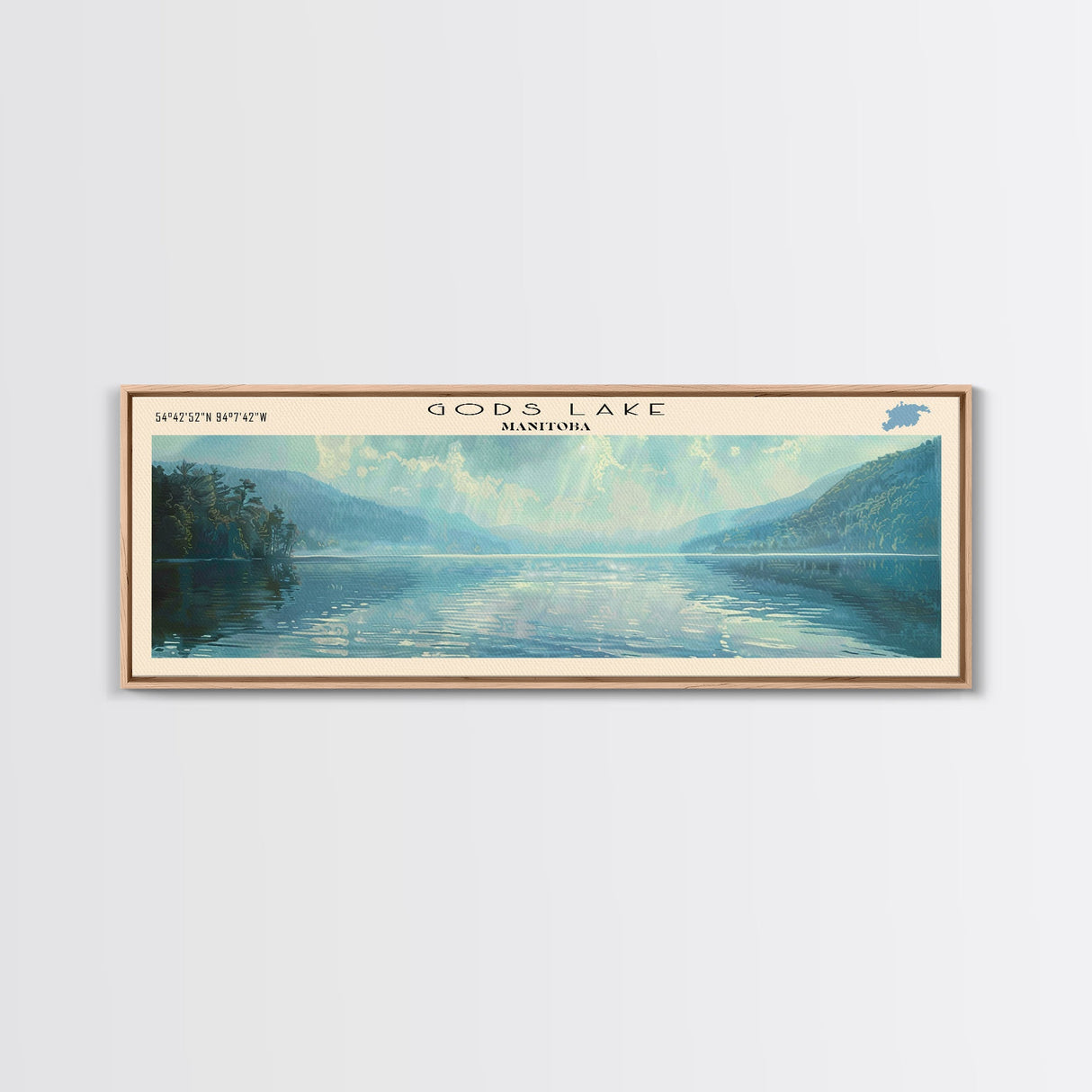 Gods Lake Framed Canvas Print, Lake House Decor, Panoramic Wall Art, Travel Poster, Scenic Lake Painting, Nature Art