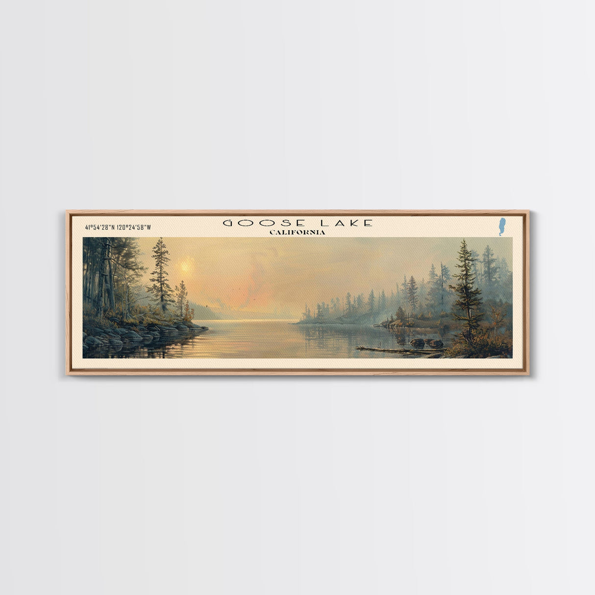 Goose Lake Framed Canvas Print, Lake House Art, Panoramic Travel Poster, Wall Art, Vibrant Lake Painting, Home Decor