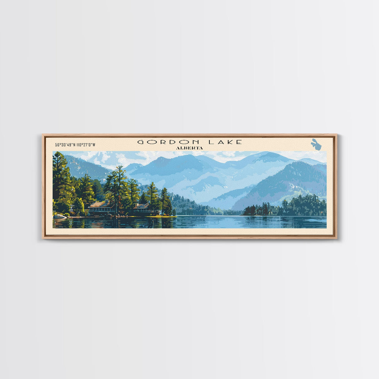 Gordon Lake Framed Canvas Print, Panoramic Lake House Decor, Wall Art, Travel Poster, Tranquil Lake Painting, Nature Art