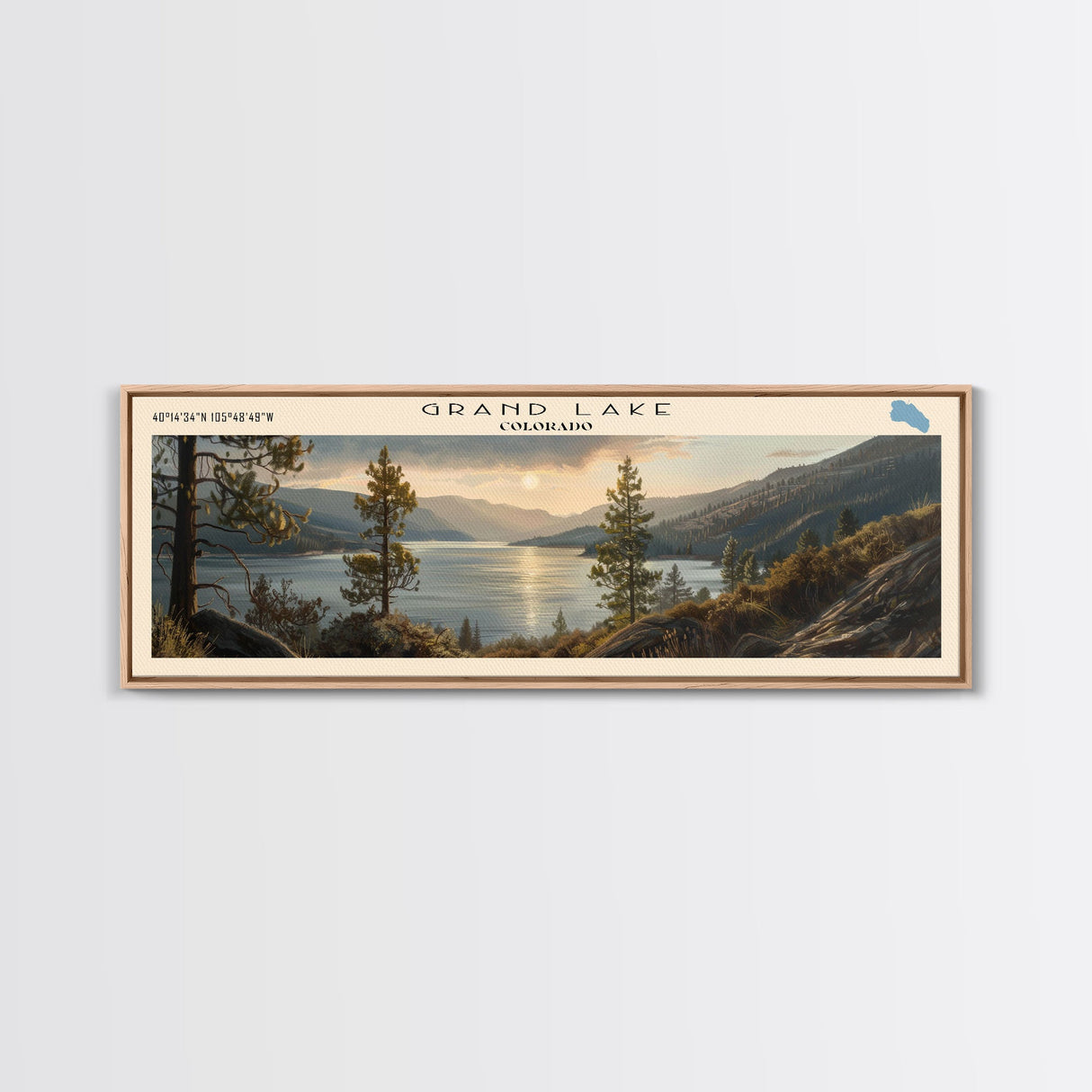 Grand Lake Colorado Framed Canvas Print, Panoramic Lake House Decor, Wall Art, Travel Poster, Stunning Lake Painting, Nature Art
