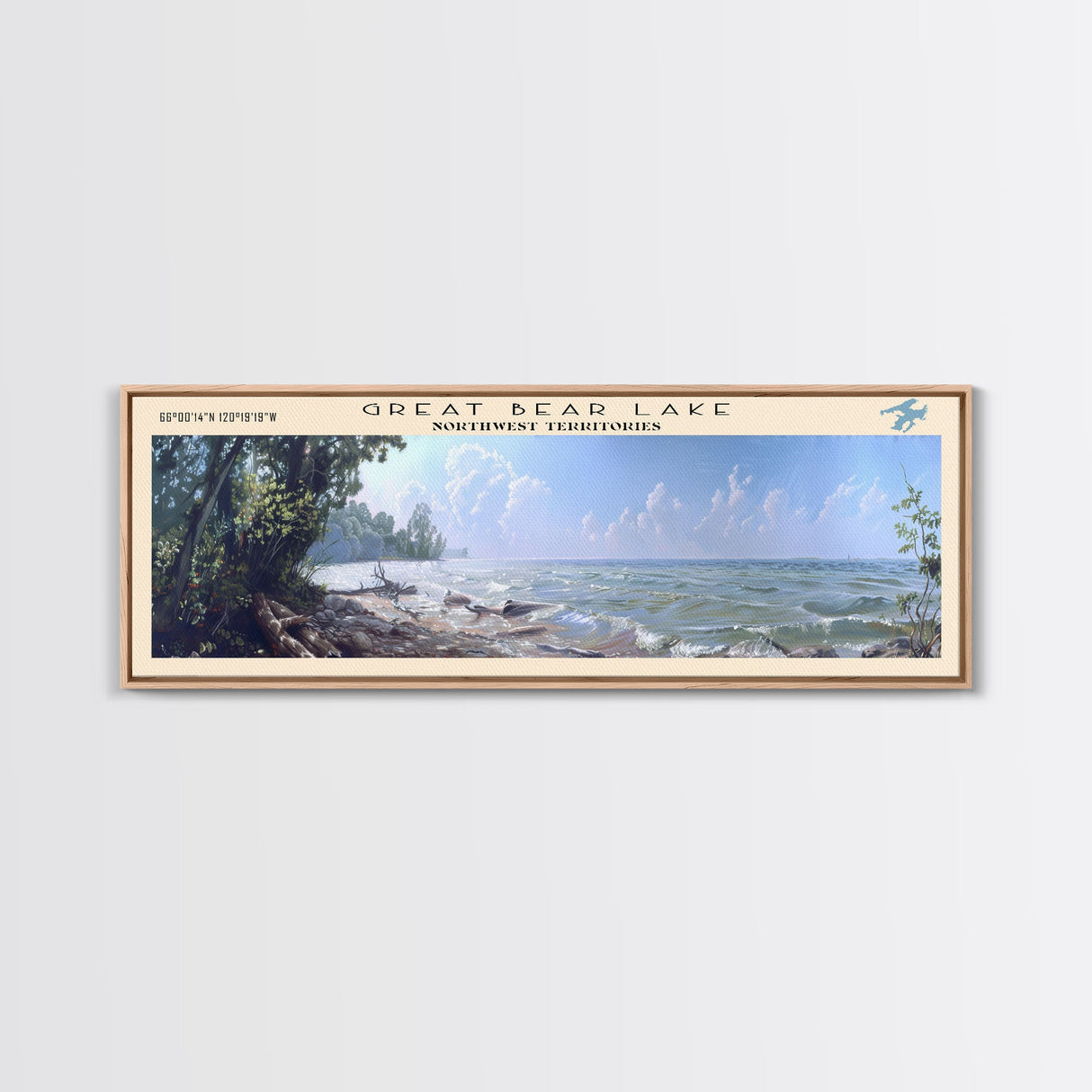 Great Bear Lake Framed Canvas Print, Lake House Decor, Panoramic Wall Art, Travel Poster, Picturesque Lake Painting, Nature Art