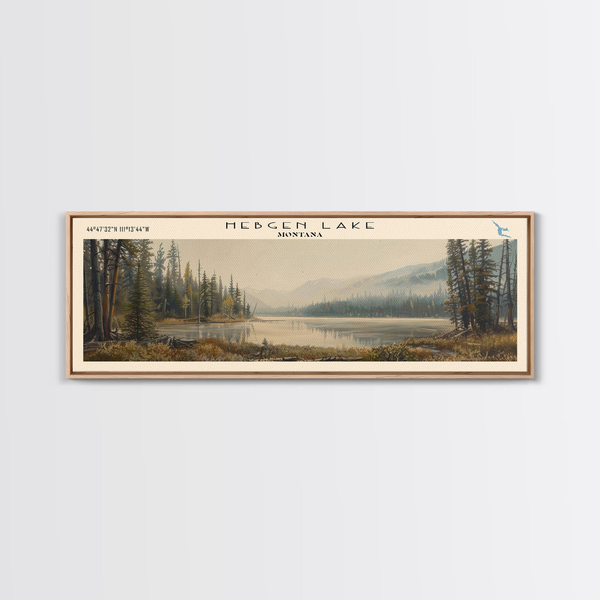 Hebgen Lake Montana Framed Canvas Print, Lake House Art, Panoramic Wall Art, Travel Poster, Beautiful Lake Painting, Home Decor