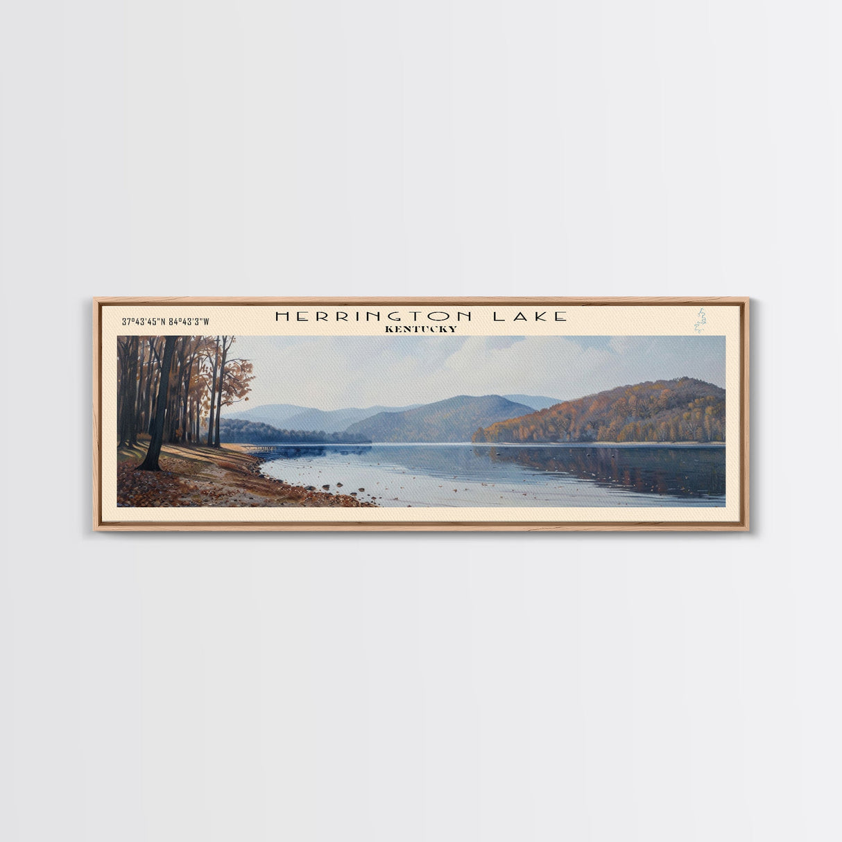 Herrington Lake Kentucky Framed Canvas Print, Panoramic Lake House Decor, Wall Art, Travel Poster, Stunning Lake Painting, Nature Art