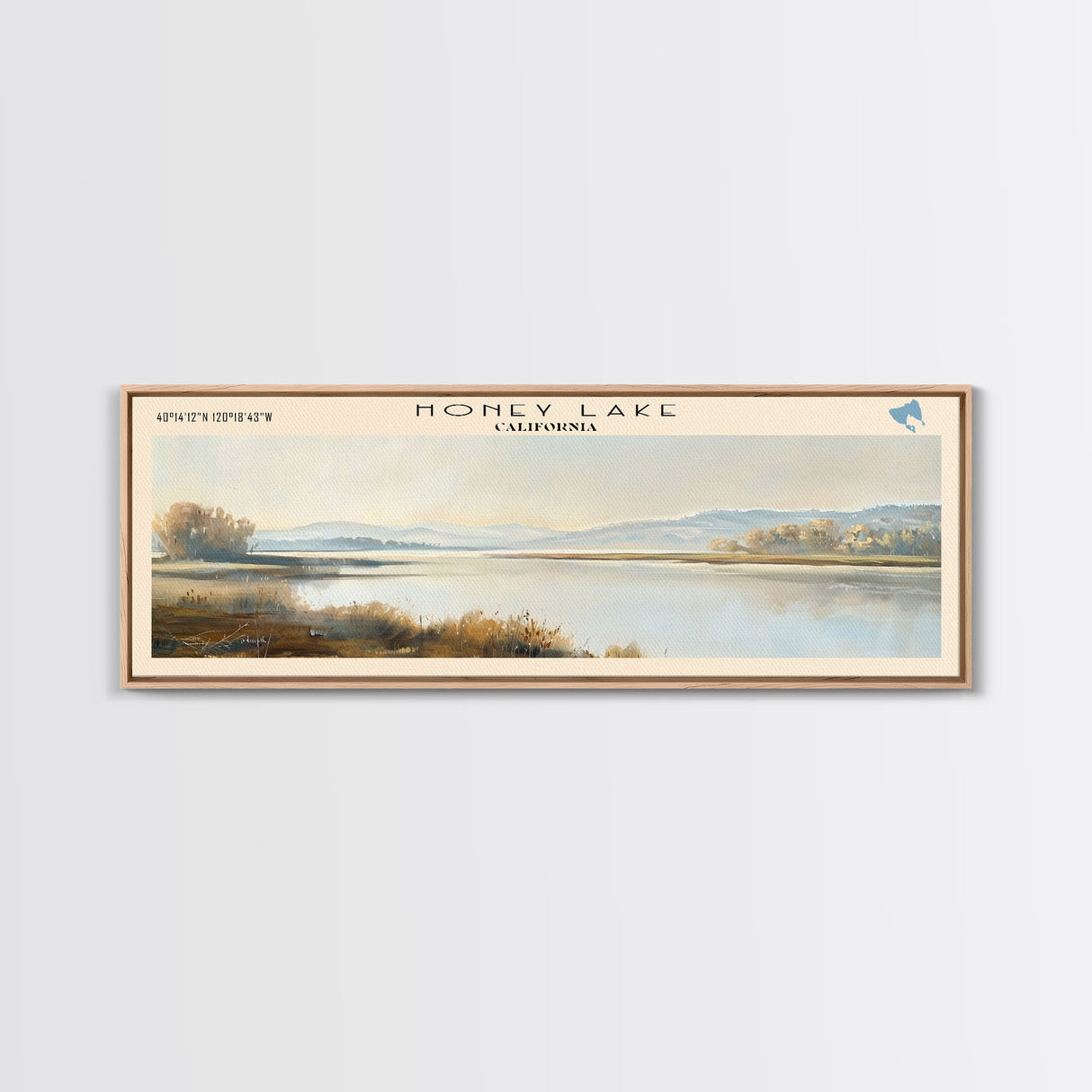 Honey Lake Framed Canvas Print, Lake House Art, Panoramic Travel Poster, Wall Art, Stunning Lake Painting, Home Decor