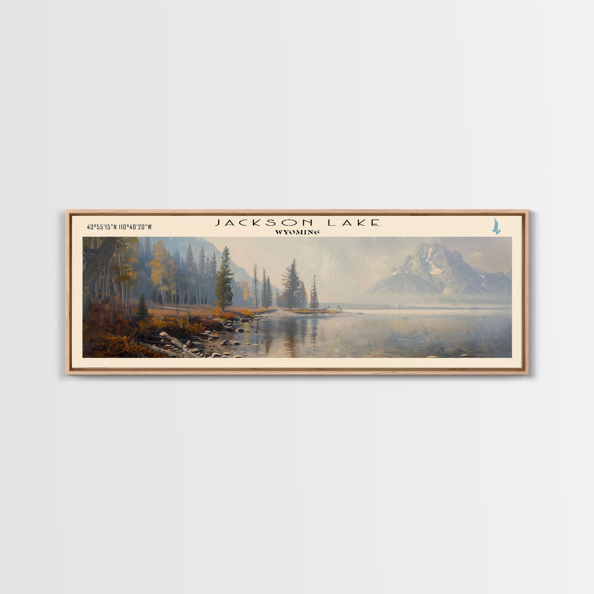 Jackson Lake Framed Canvas Print, Panoramic Lake House Decor, Wall Art, Travel Poster, Captivating Lake Painting, Nature Art