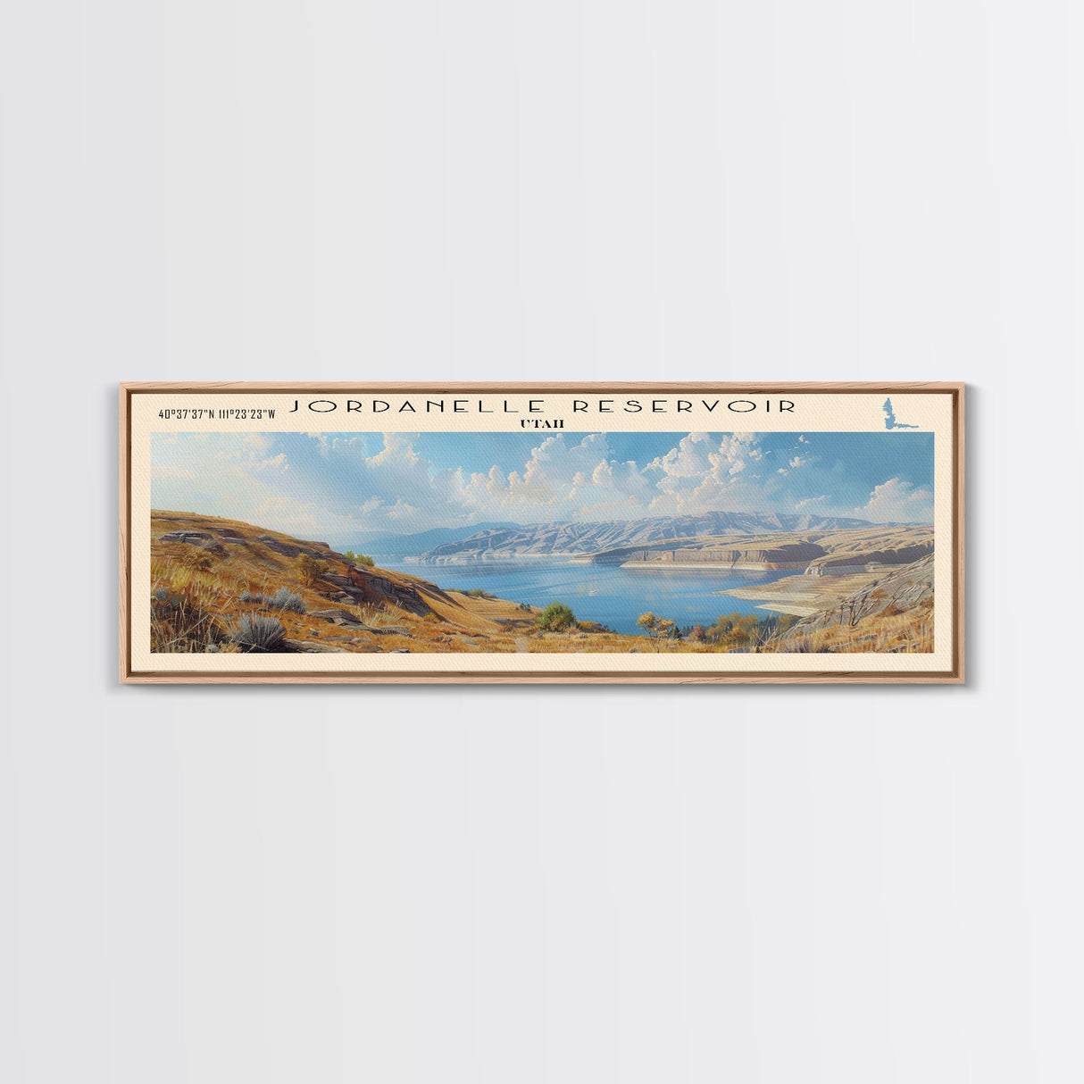 Jordanelle Reservoir Utah Framed Canvas Print, Lake House Art, Panoramic Wall Art, Travel Poster, Serene Lake Painting, Home Decor