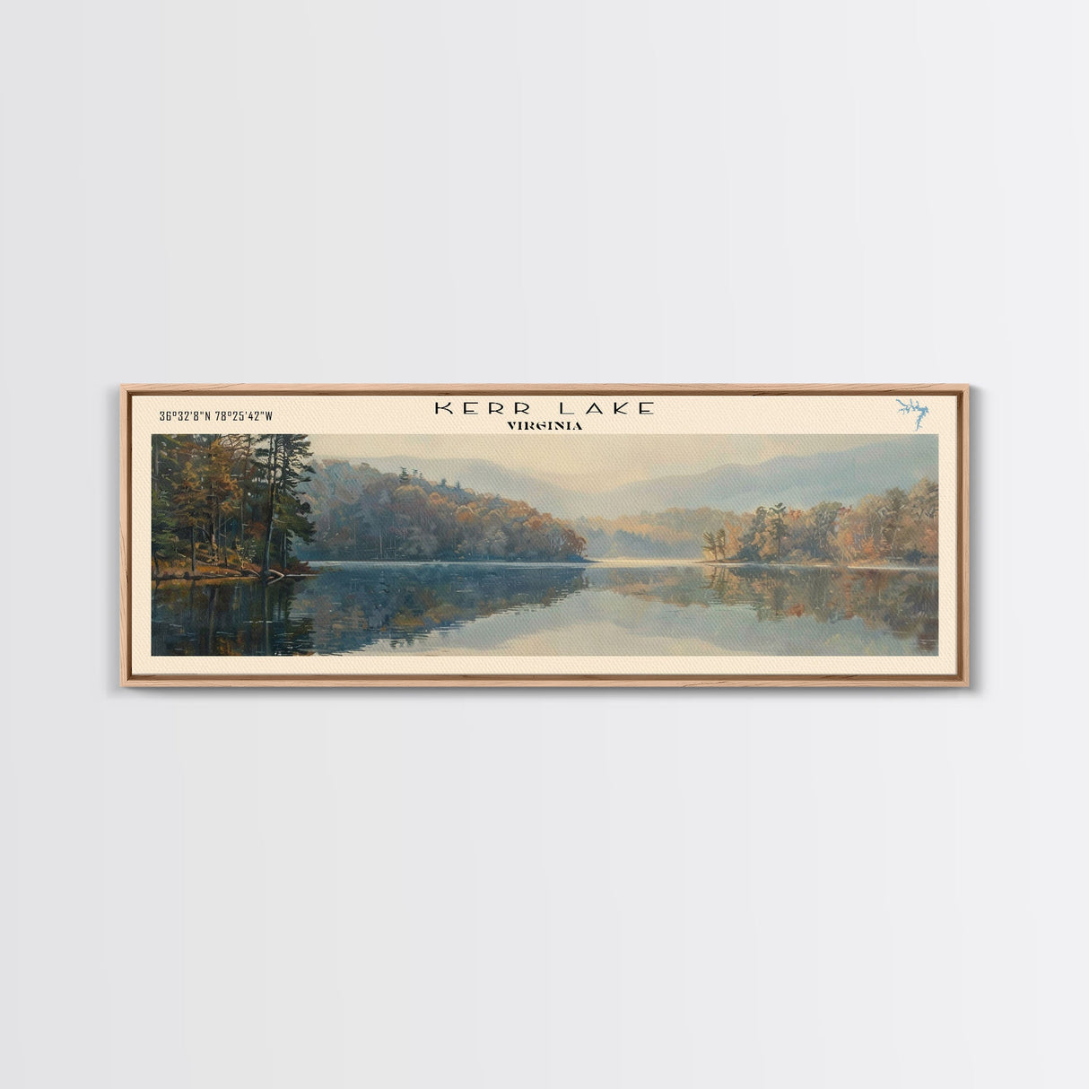 Kerr Lake Virginia Framed Canvas Print, Lake House Art, Panoramic Wall Art, Travel Poster, Stunning Lake Painting, Home Decor