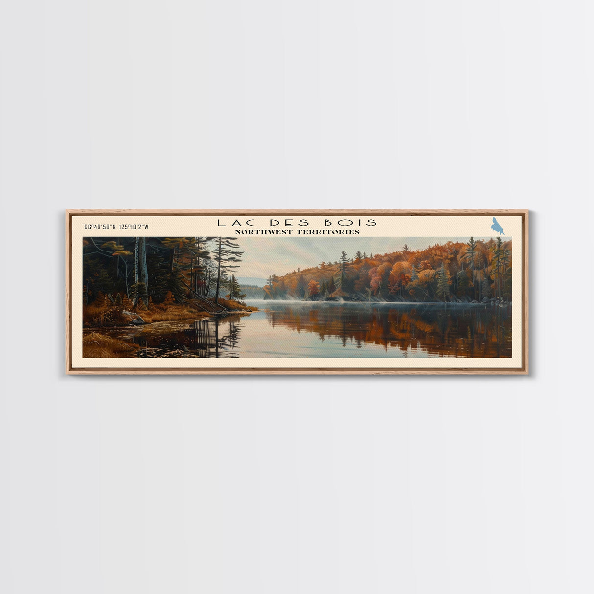 Lac Des Bois Framed Canvas Print, Panoramic Lake House Decor, Wall Art, Travel Poster, Serene Lake Painting, Nature Art