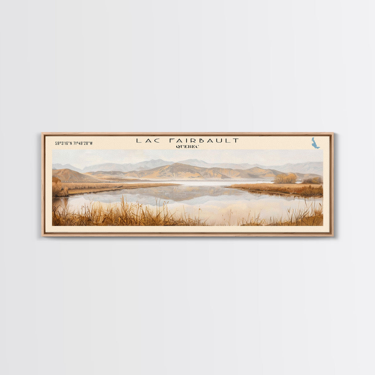 Lac Fairbault Framed Canvas Print, Panoramic Lake House Decor, Wall Art, Travel Poster, Beautiful Lake Painting, Home Decor