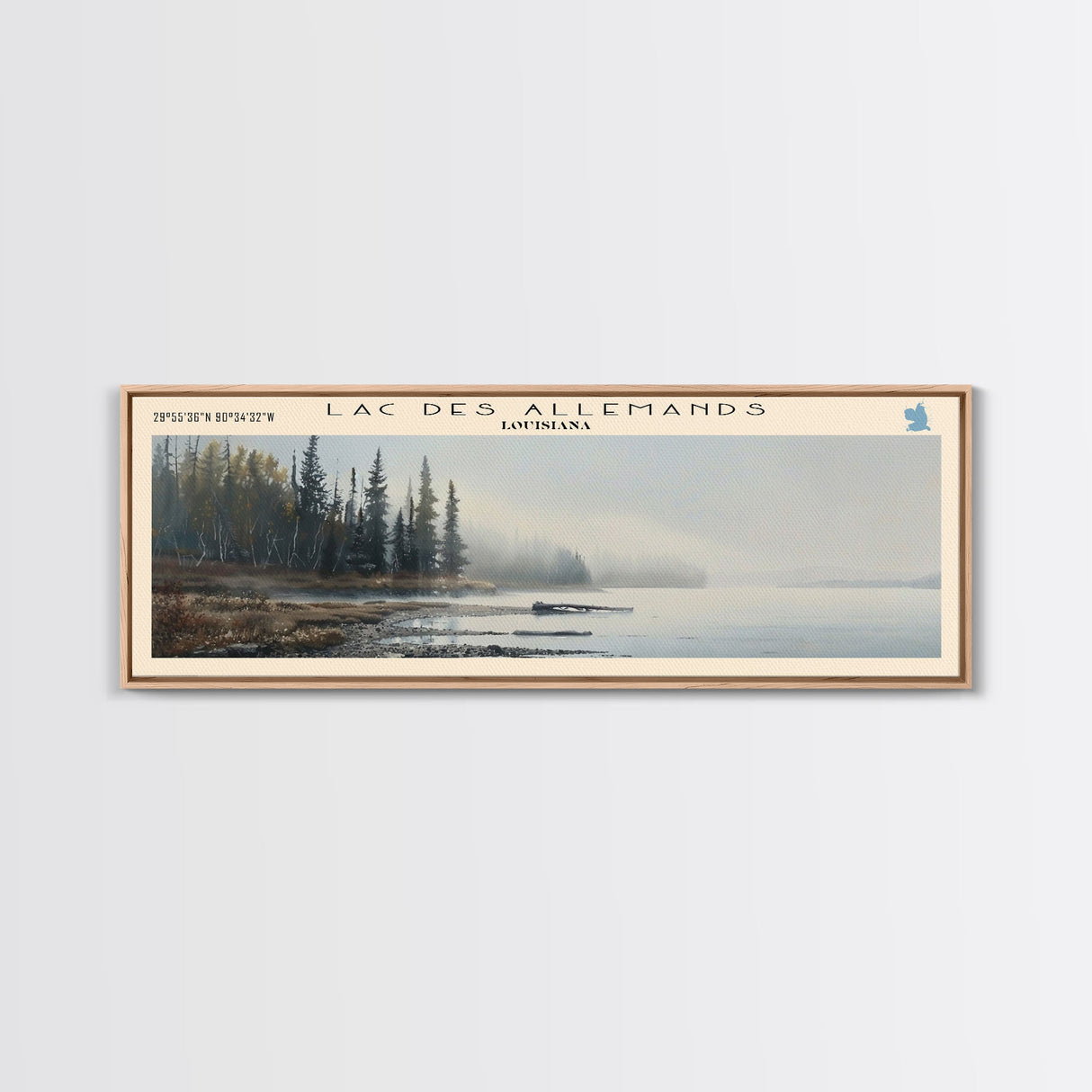 LacAllemands Framed Canvas Print, Lake House Art, Panoramic Wall Art, Travel Poster, Stunning Lake Painting, Home Decor