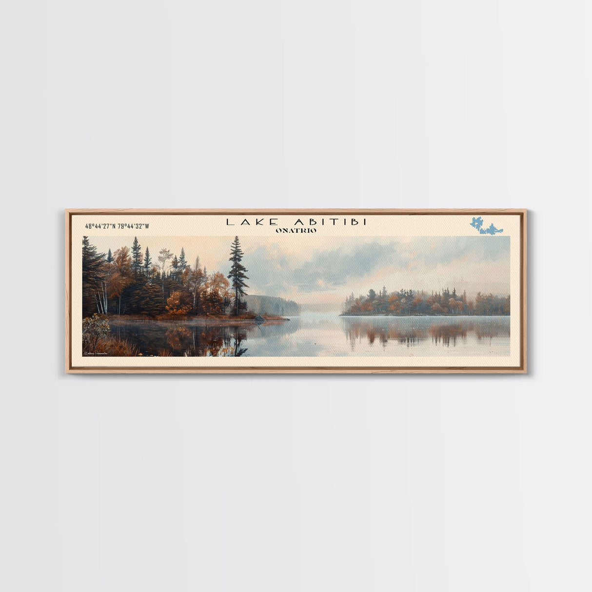 Lake Abitibi Framed Canvas Print, Lake House Art, Panoramic Travel Poster, Wall Art, Stunning Lake Painting, Home Decor