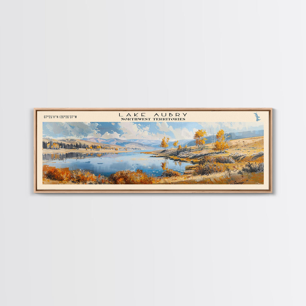 Lake Aubryic Framed Canvas Print, Panoramic Lake House Decor, Wall Art, Travel Poster, Beautiful Lake Painting, Nature Art