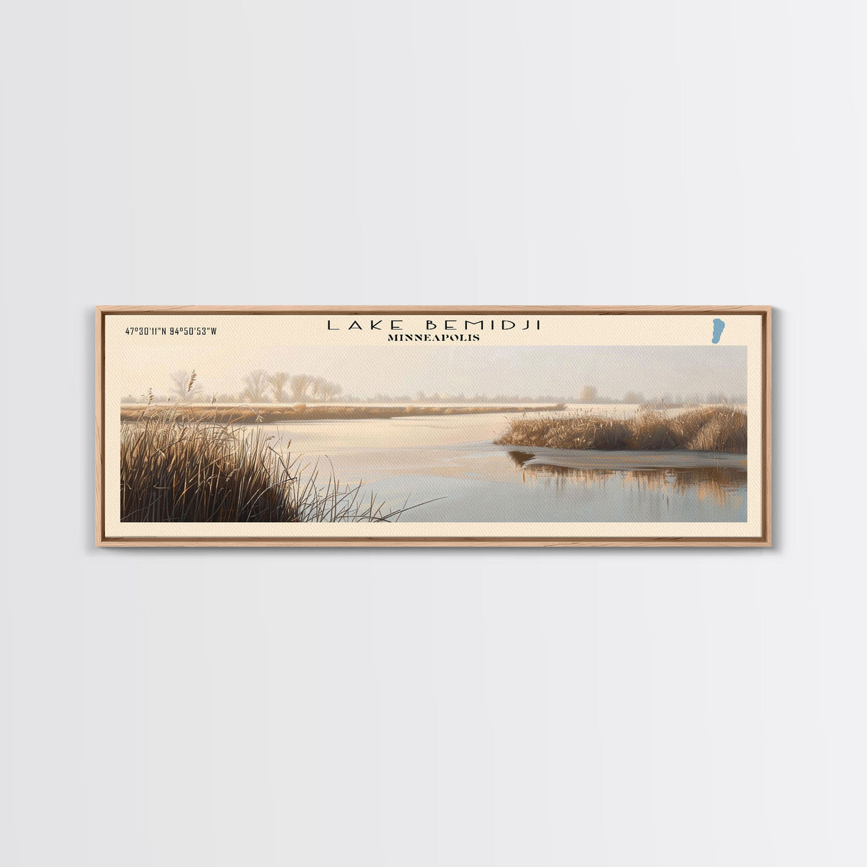 Lake Bemidji Minneapolis Framed Canvas Print, Lake House Art, Panoramic Wall Art, Travel Poster, Stunning Lake Painting, Home Decor