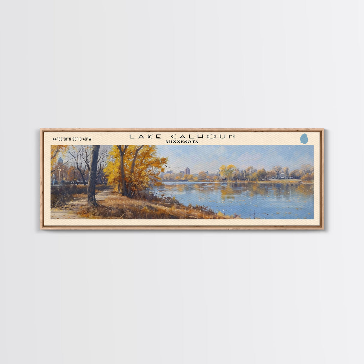 Lake Calhoun Minnesota Framed Canvas Print, Panoramic Lake House Decor, Wall Art, Travel Poster, Serene Lake Painting, Nature Art