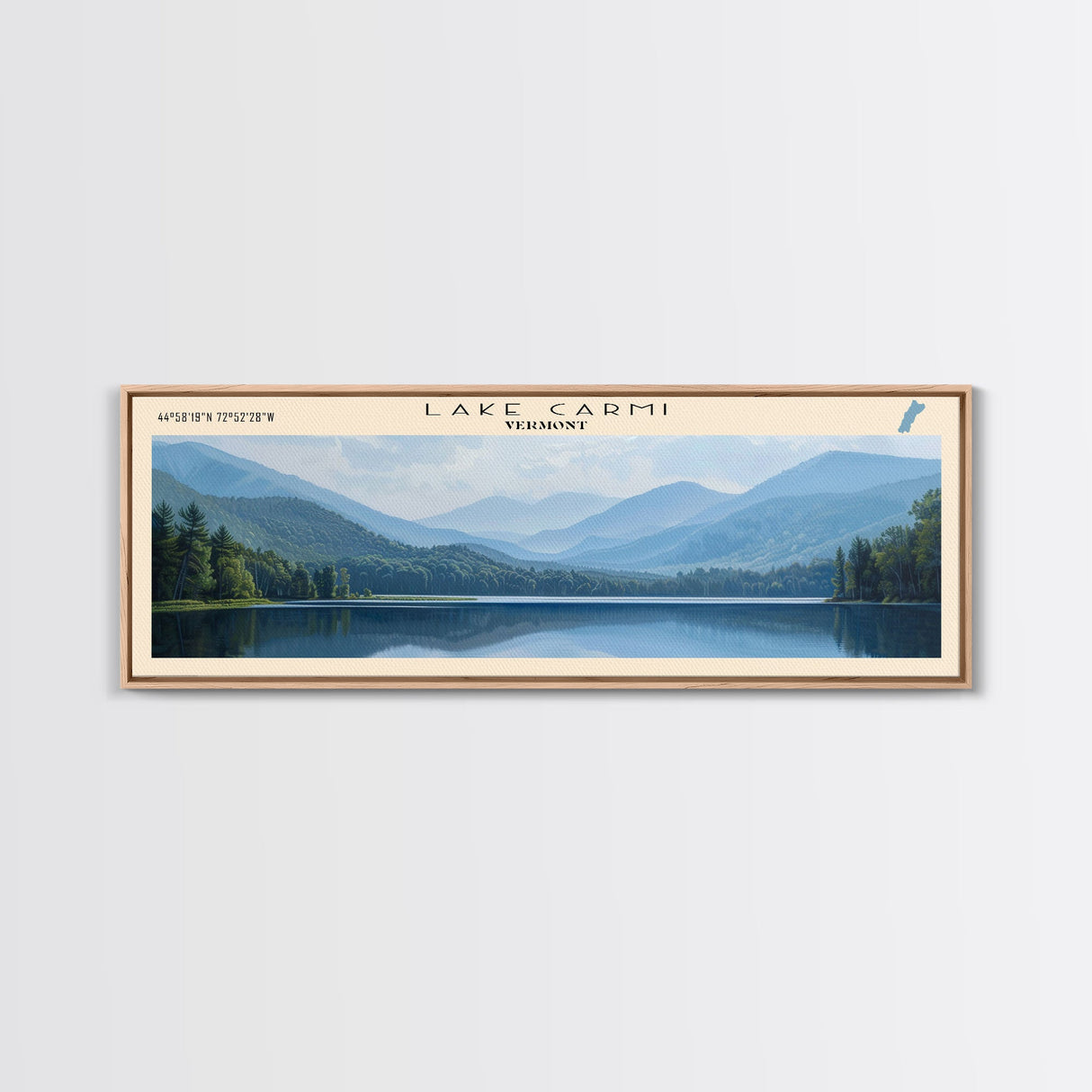 Lake Carmi Vermont Framed Canvas Print, Lake House Decor, Panoramic Wall Art, Travel Poster, Beautiful Lake Painting, Home Decor