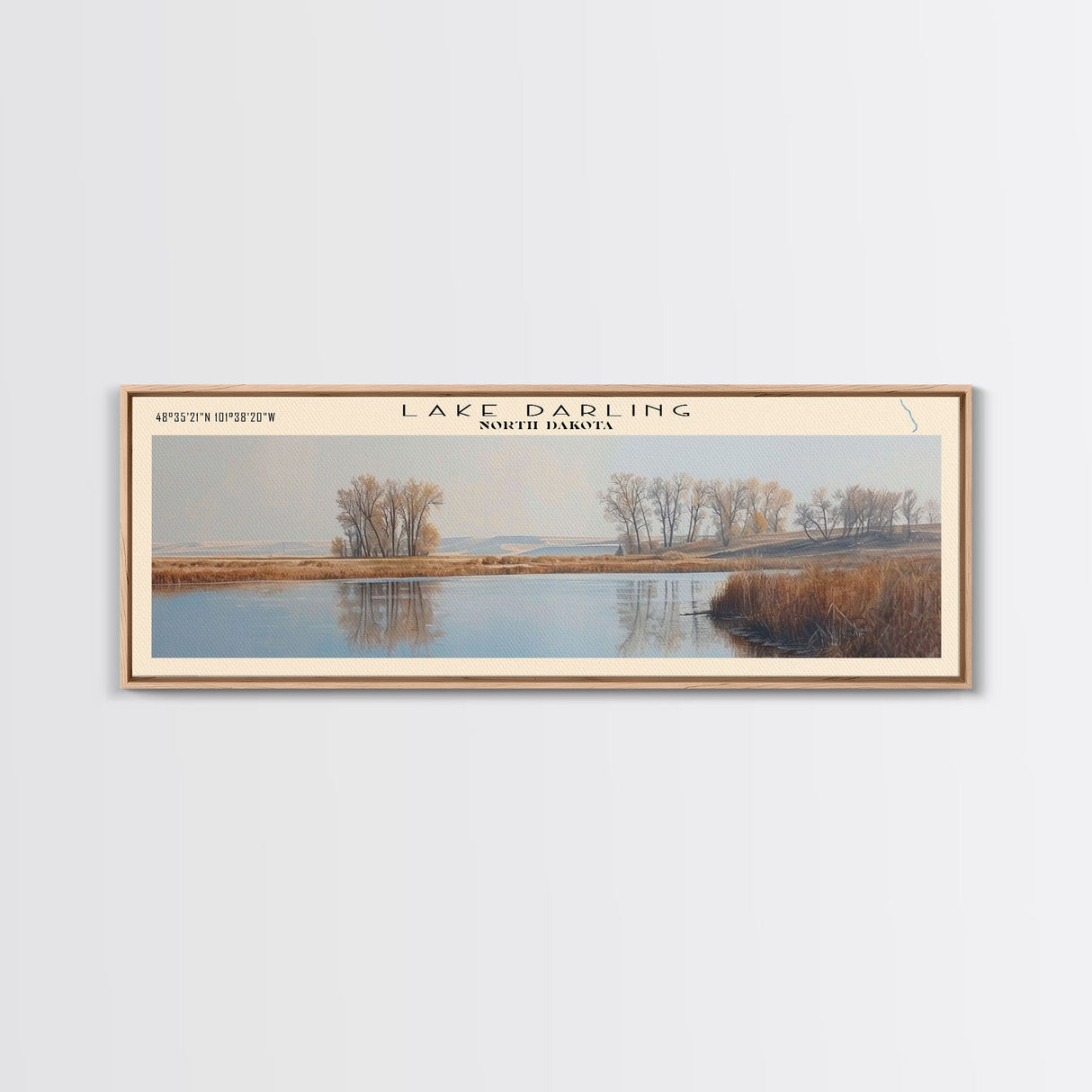 Lake Darling North Dakota Framed Canvas Print, Lake House Decor, Panoramic Wall Art, Travel Poster, Serene Lake Painting, Home Art