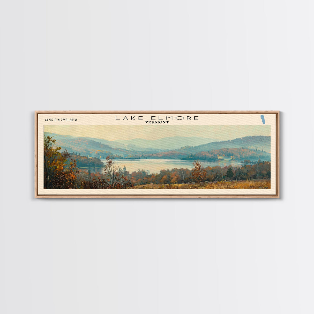 Lake Elmore Vermont Framed Canvas Print, Lake House Decor, Panoramic Wall Art, Travel Poster, Beautiful Lake Painting, Home Art