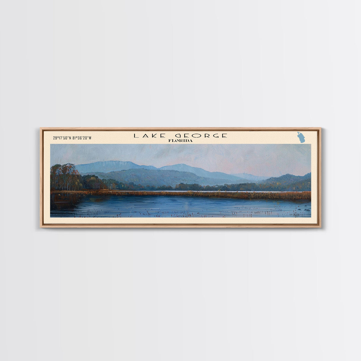 Lake George Framed Canvas Print, Lake House Decor, Panoramic Wall Art, Travel Poster, Serene Lake Painting, Nature Art