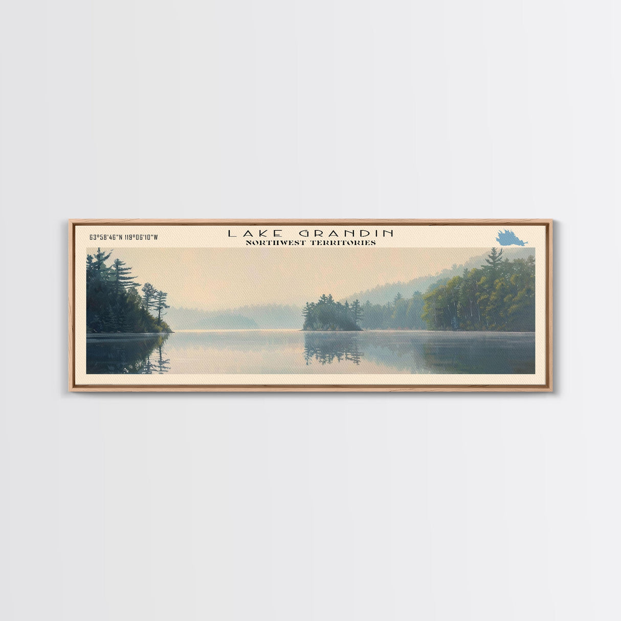 Lake Grandin Framed Canvas Print, Lake House Decor, Panoramic Wall Art, Travel Poster, Serene Lake Painting, Nature Art